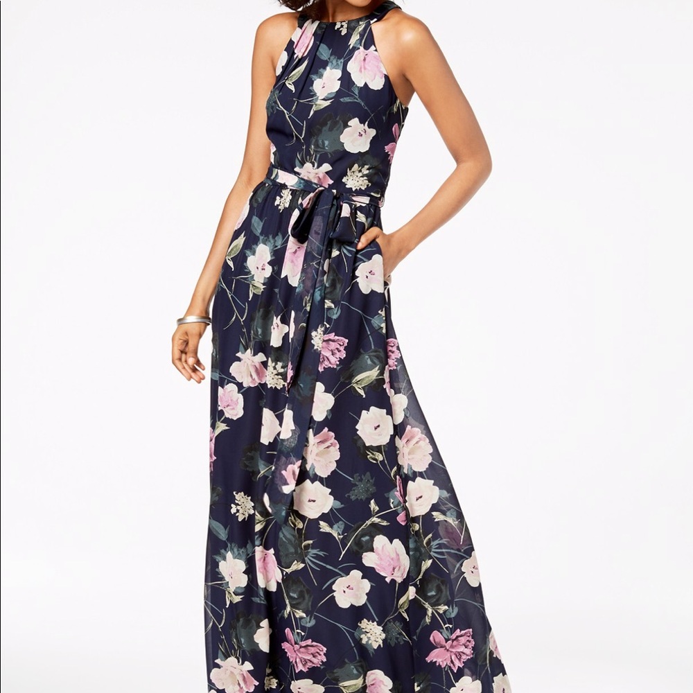 SL Fashions Blue/Pink Floral Dress 6US